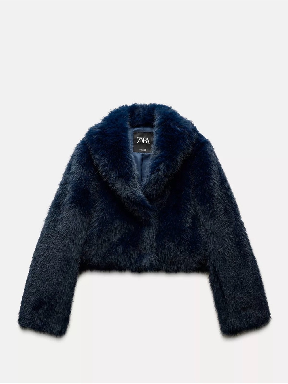 ZARA Dark Navy Faux Fur Cropped Jacket